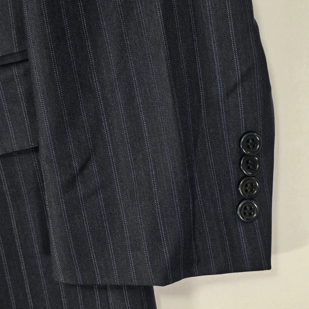 JOS A BANK Signature Men's Sport‎ Coat Blazer Two Button Navy Striped Wool 44R